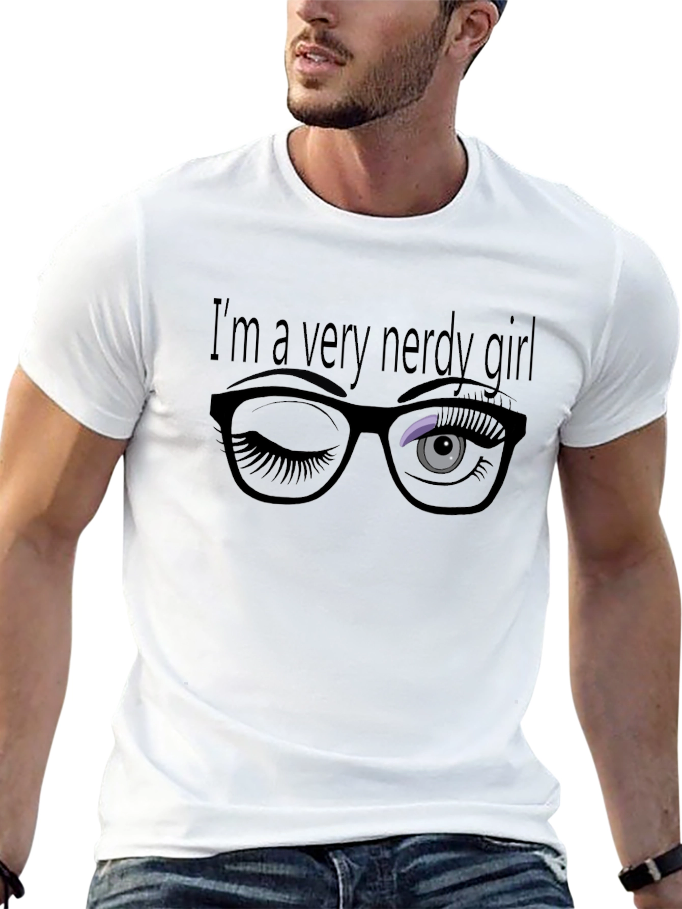 Camiseta Negra: Chica Muy Nerd con Gafas