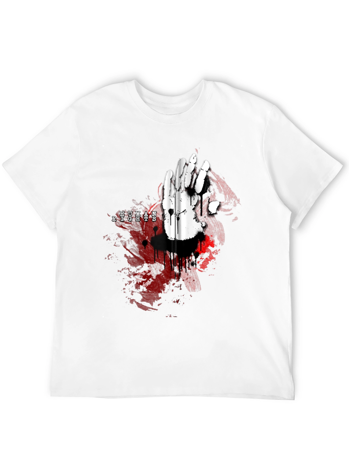 Camiseta Negra con Diseño de Mano y Derechos Humanos