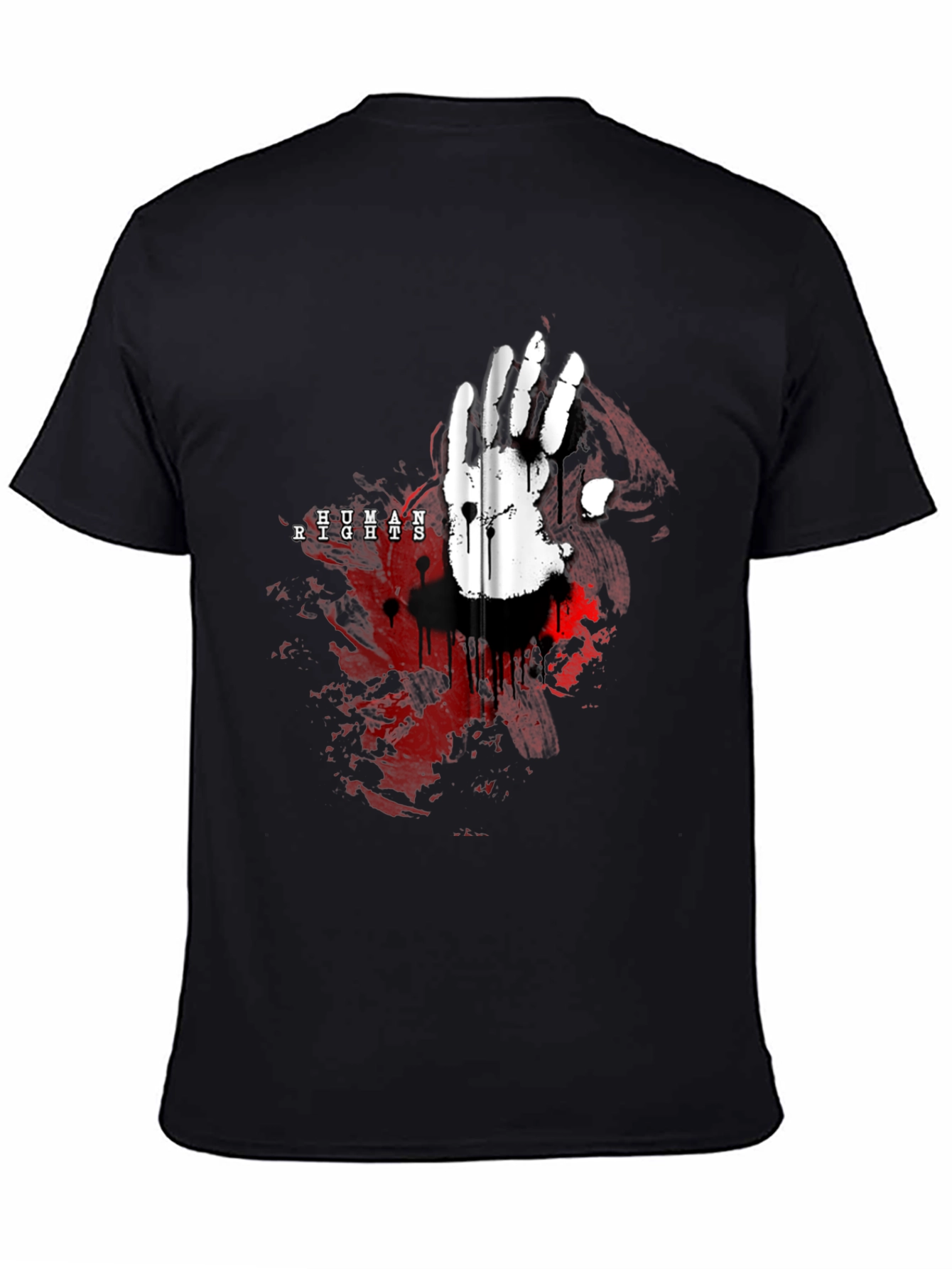 Camiseta Negra con Diseño de Mano y Derechos Humanos