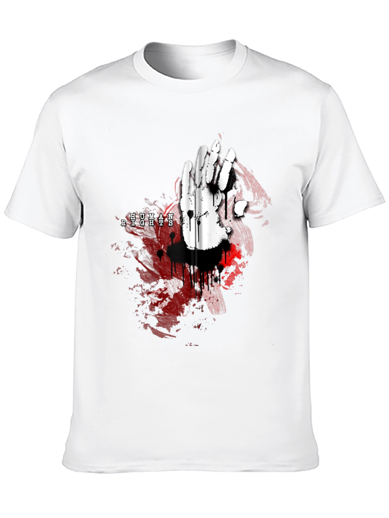 Camiseta Negra con Diseño de Mano y Derechos Humanos