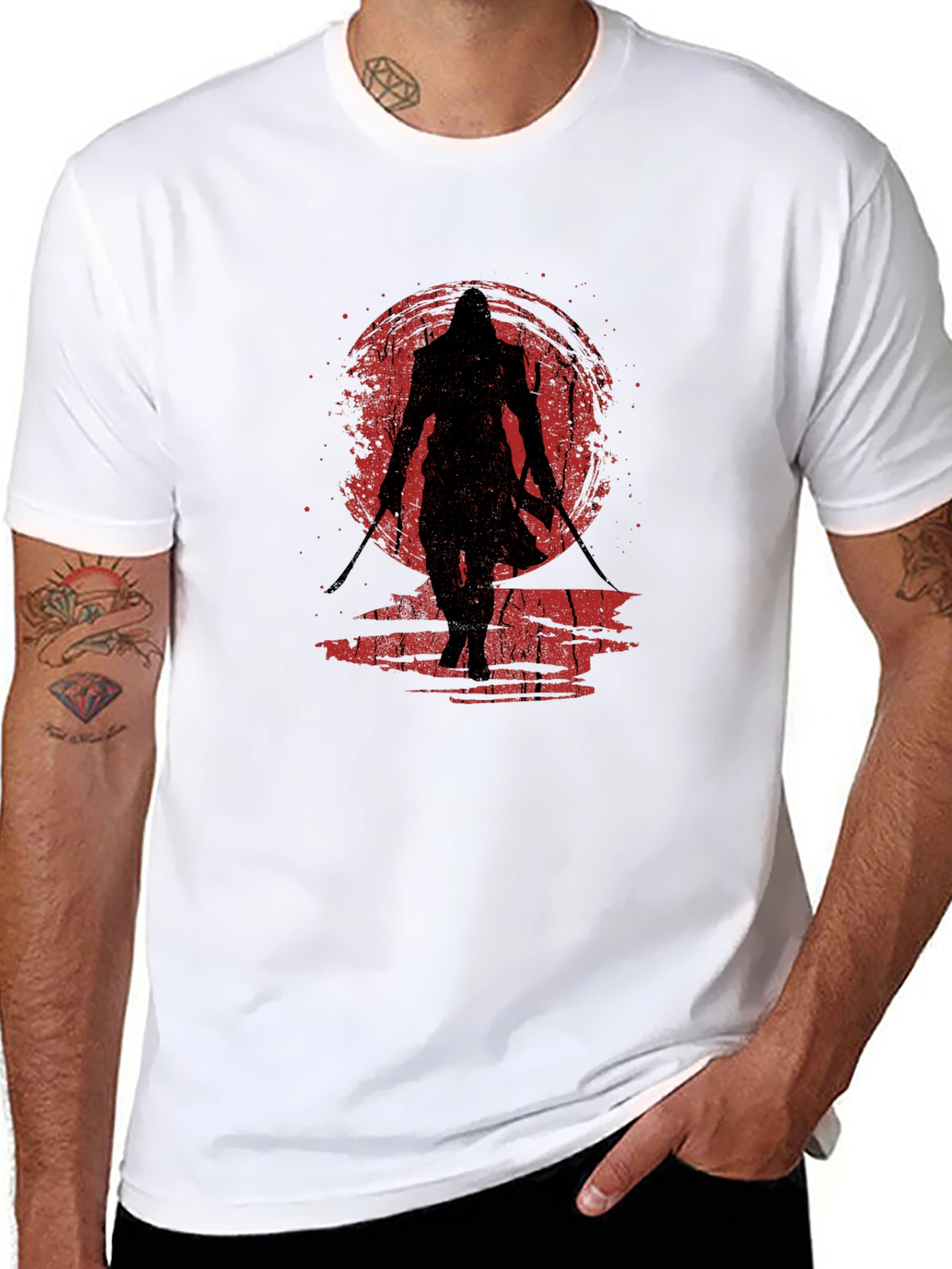 Camiseta Negra Ninja Guerrero Sol Rojo