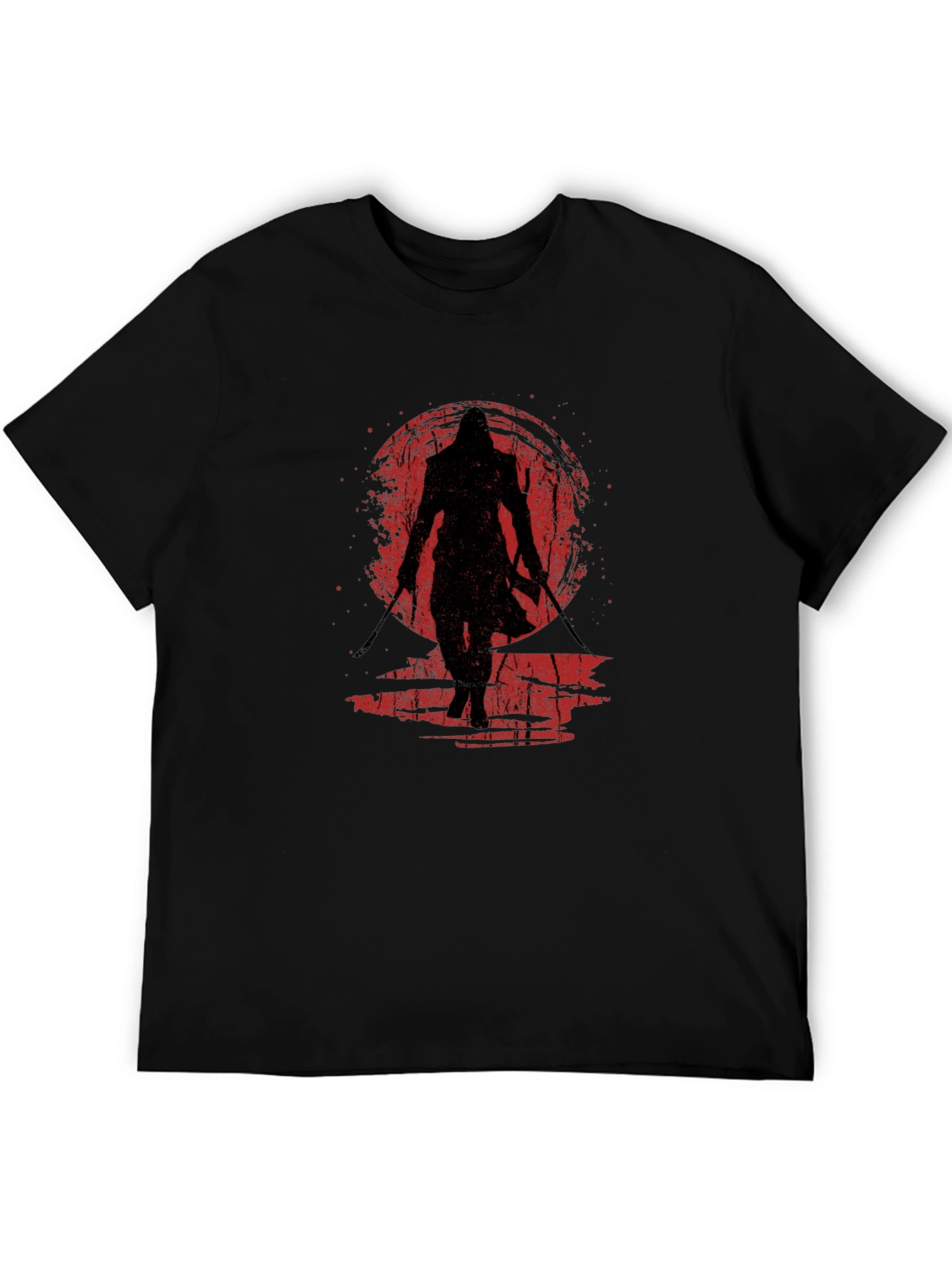 Camiseta Negra Ninja Guerrero Sol Rojo
