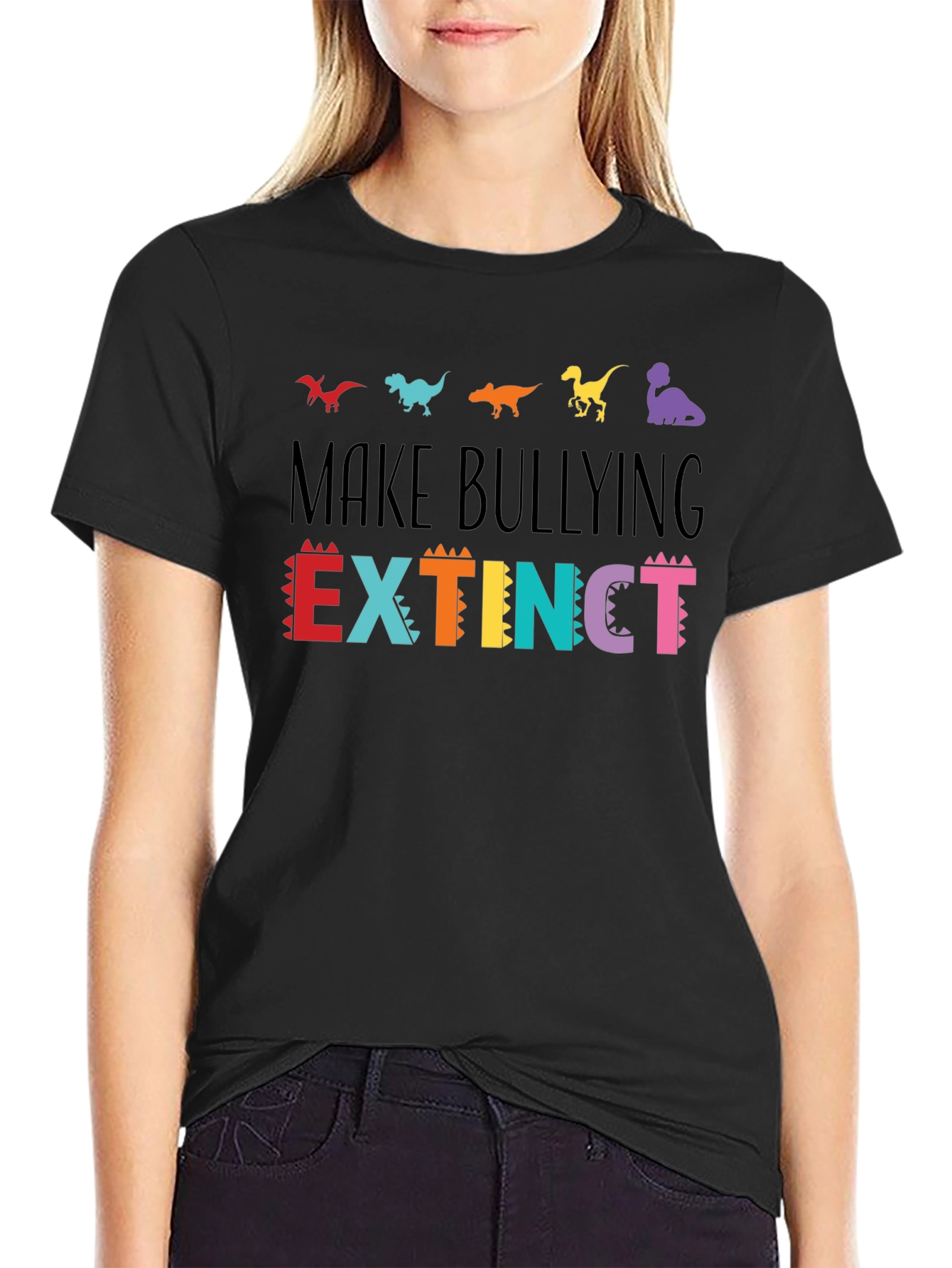 Camiseta Negra Anti-Bullying Diseño Dinosaurios