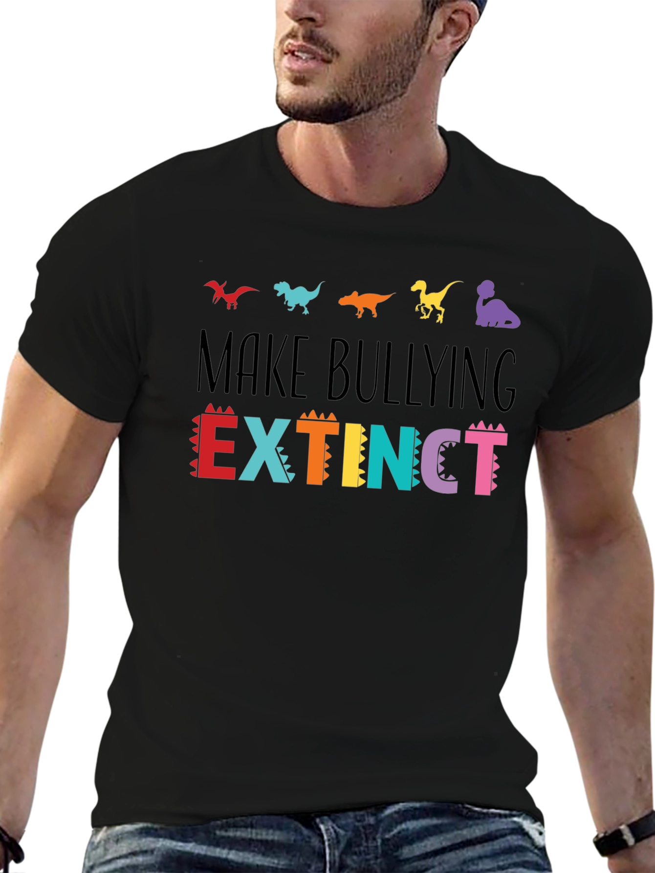 Camiseta Negra Anti-Bullying Diseño Dinosaurios