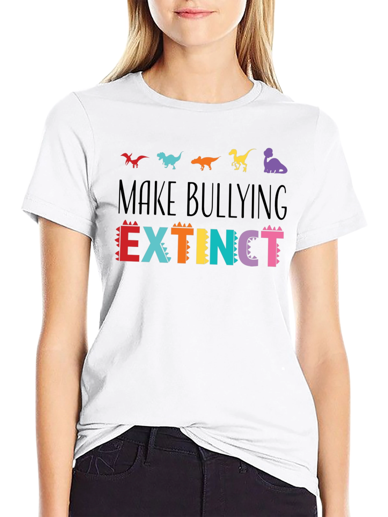 Camiseta Negra Anti-Bullying Diseño Dinosaurios