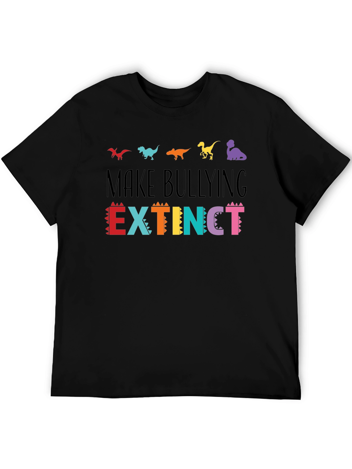 Camiseta Negra Anti-Bullying Diseño Dinosaurios