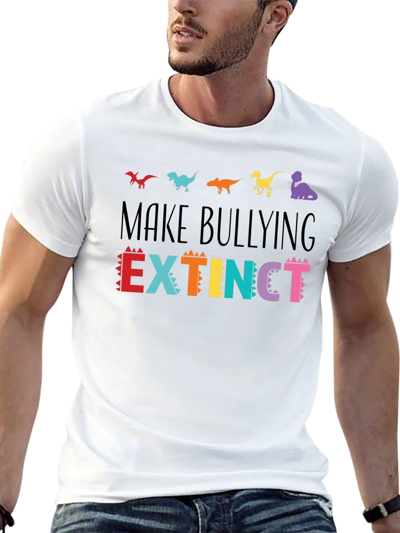 Camiseta Negra Anti-Bullying Diseño Dinosaurios