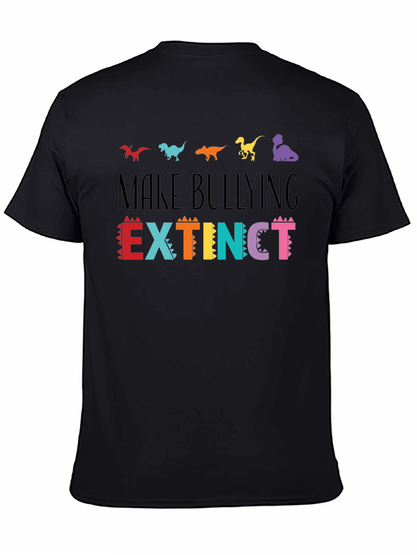 Camiseta Negra Anti-Bullying Diseño Dinosaurios