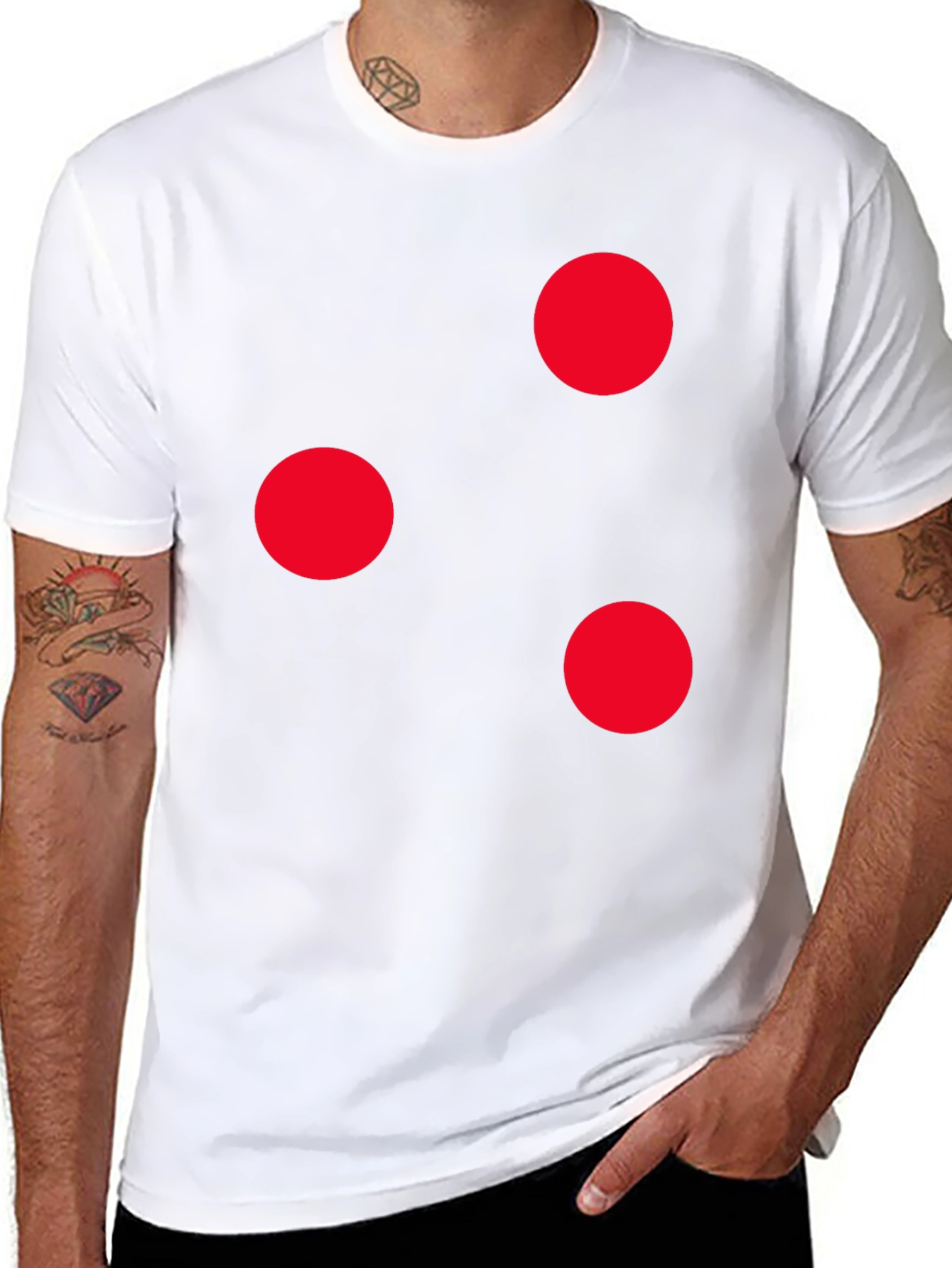 Camiseta Negra con Círculos Rojos Casual