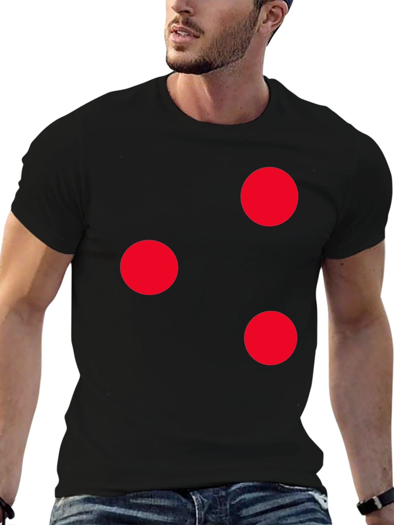 Camiseta Negra con Círculos Rojos Casual