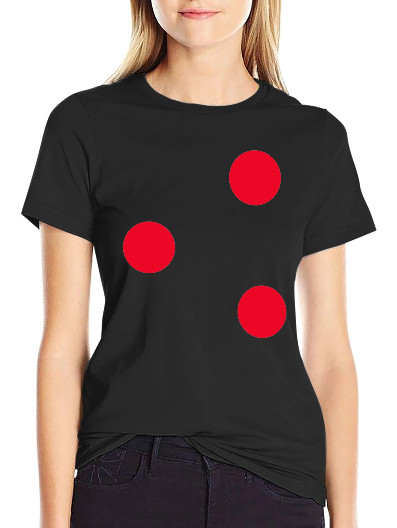 Camiseta Negra con Círculos Rojos Casual