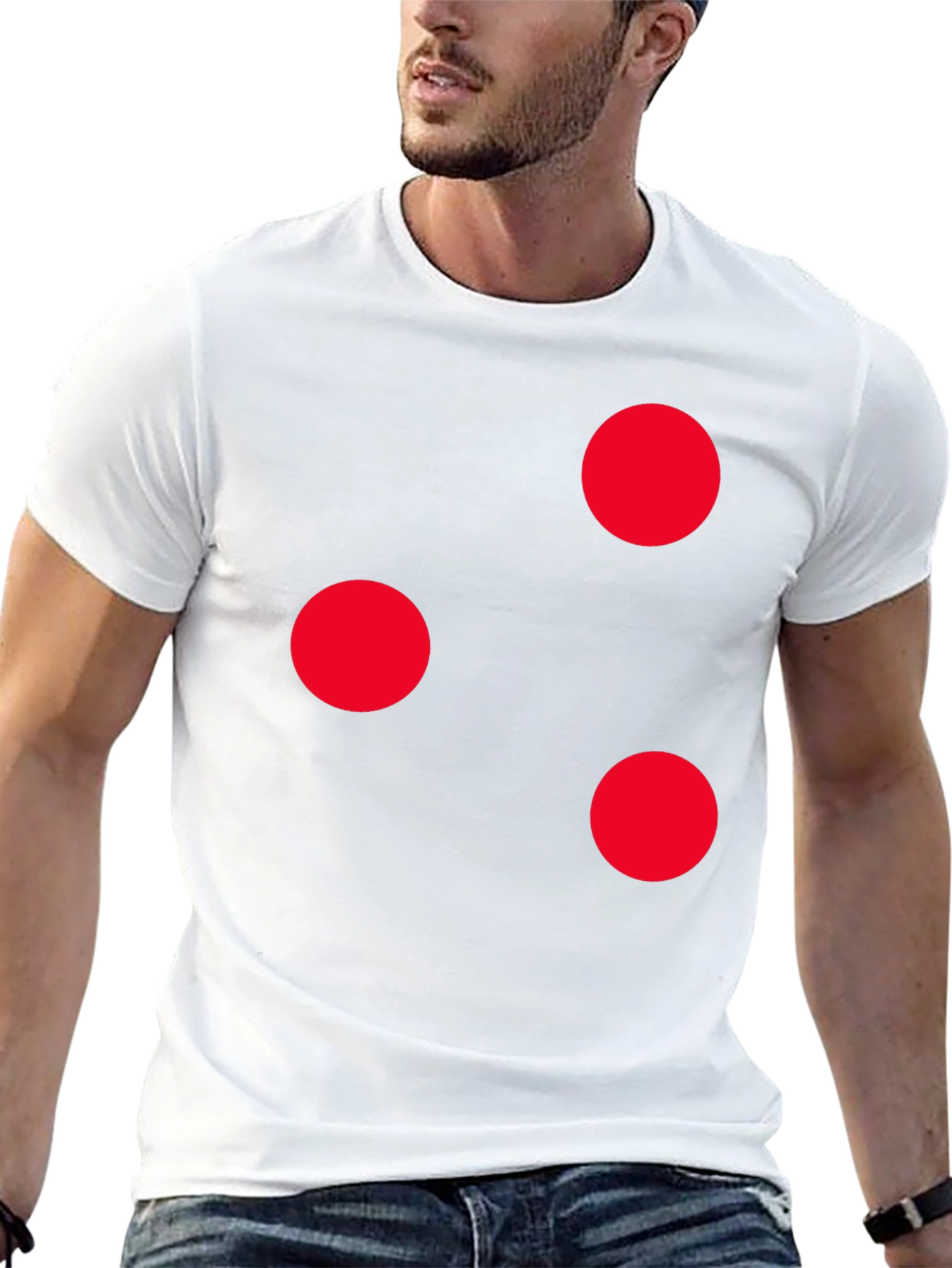 Camiseta Negra con Círculos Rojos Casual