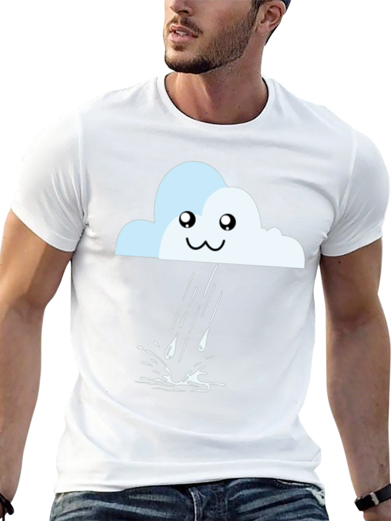 Camiseta Negra con Nube Lluviosa Kawaii