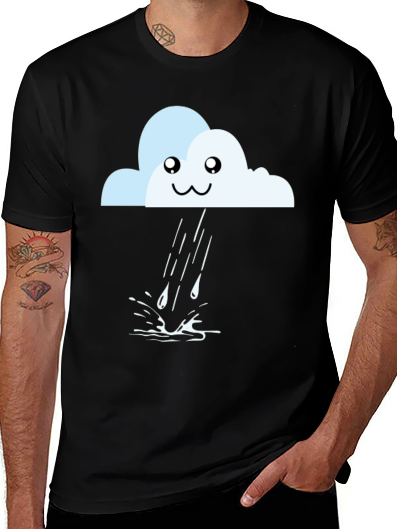 Camiseta Negra con Nube Lluviosa Kawaii