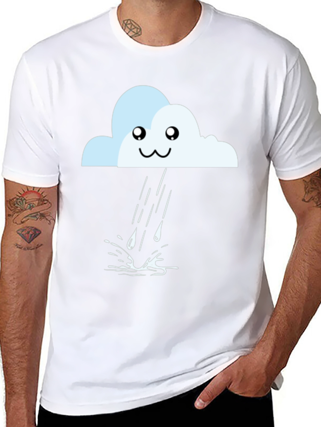 Camiseta Negra con Nube Lluviosa Kawaii