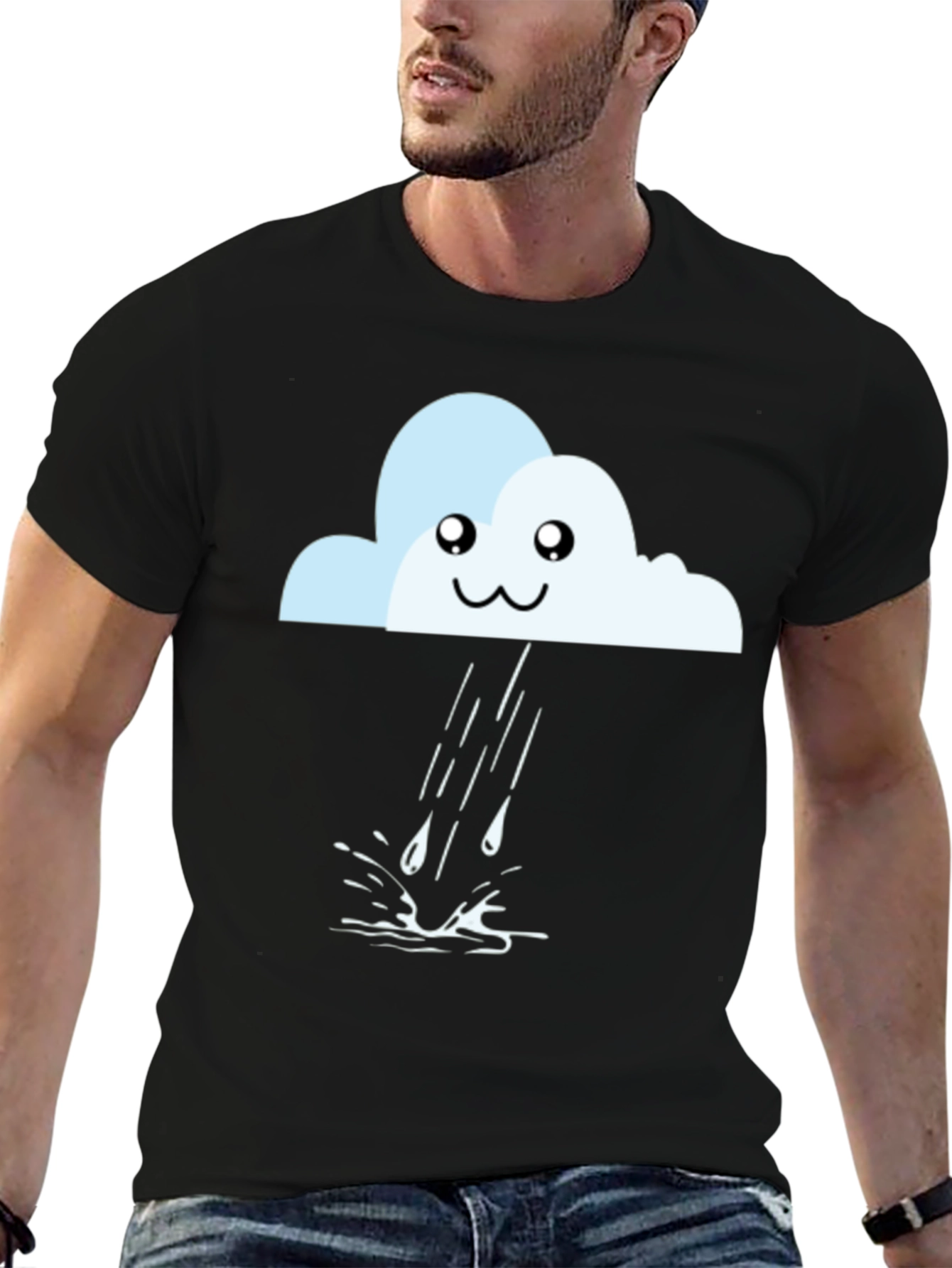 Camiseta Negra con Nube Lluviosa Kawaii