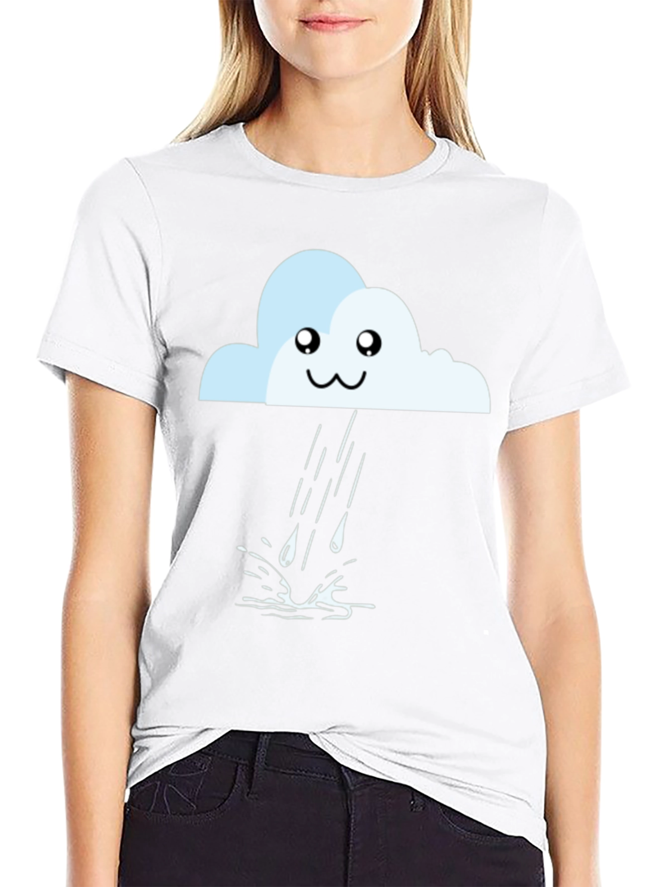 Camiseta Negra con Nube Lluviosa Kawaii