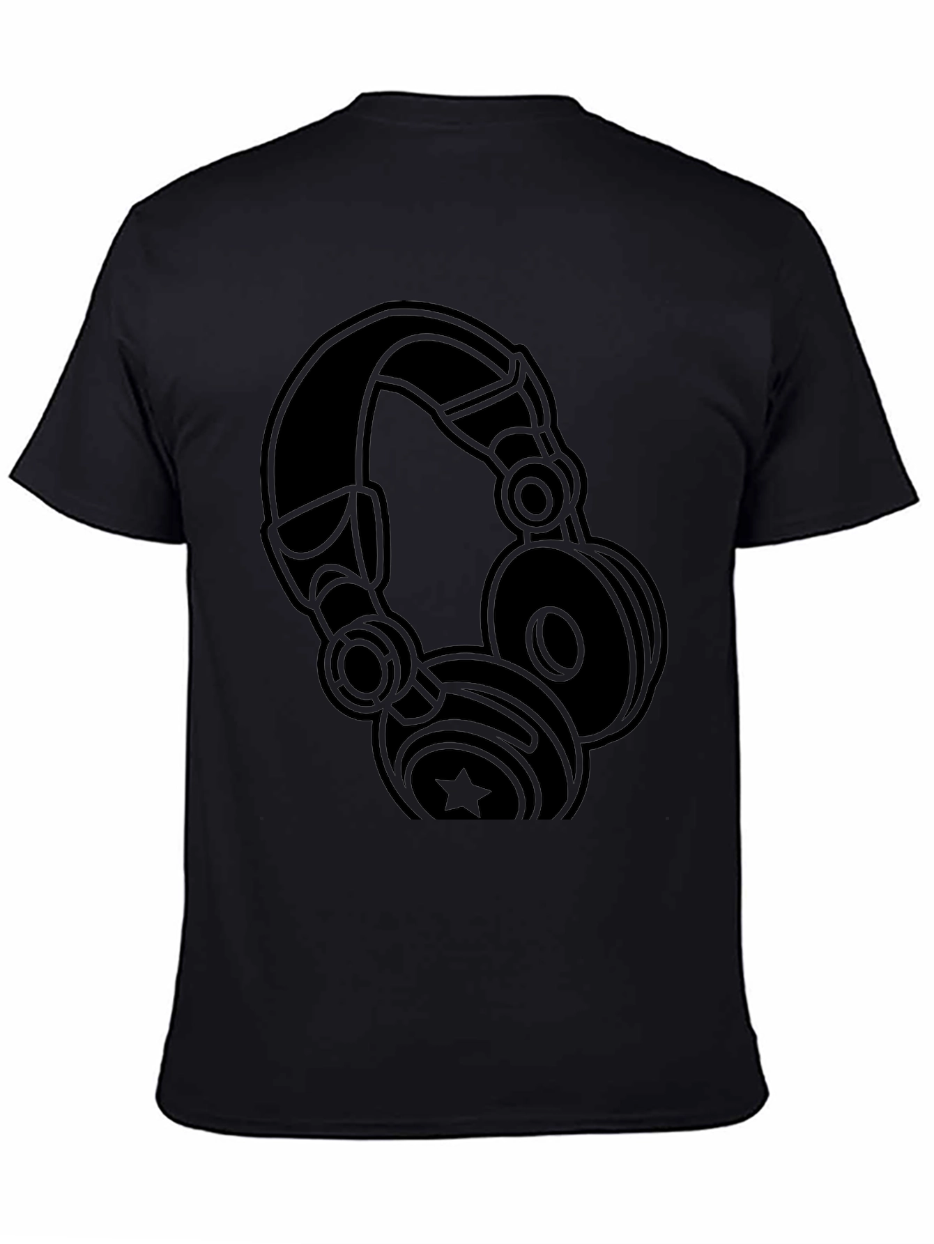 Camiseta Negra con Diseño de Audífonos Estilizados