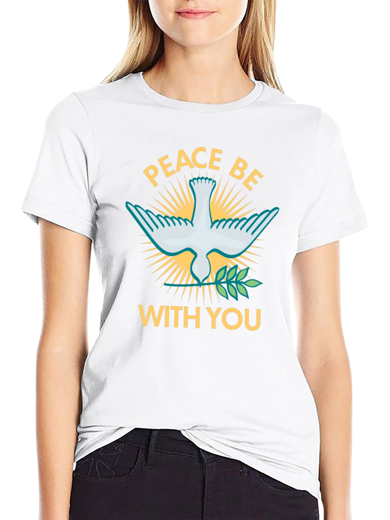 Camiseta Negra Peace Be With You con Paloma