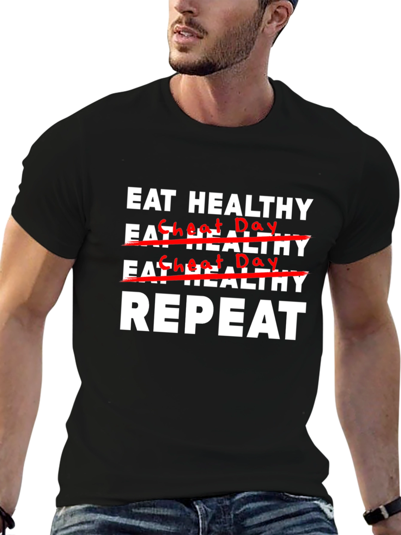 Camiseta Negra: Come Sano Repite