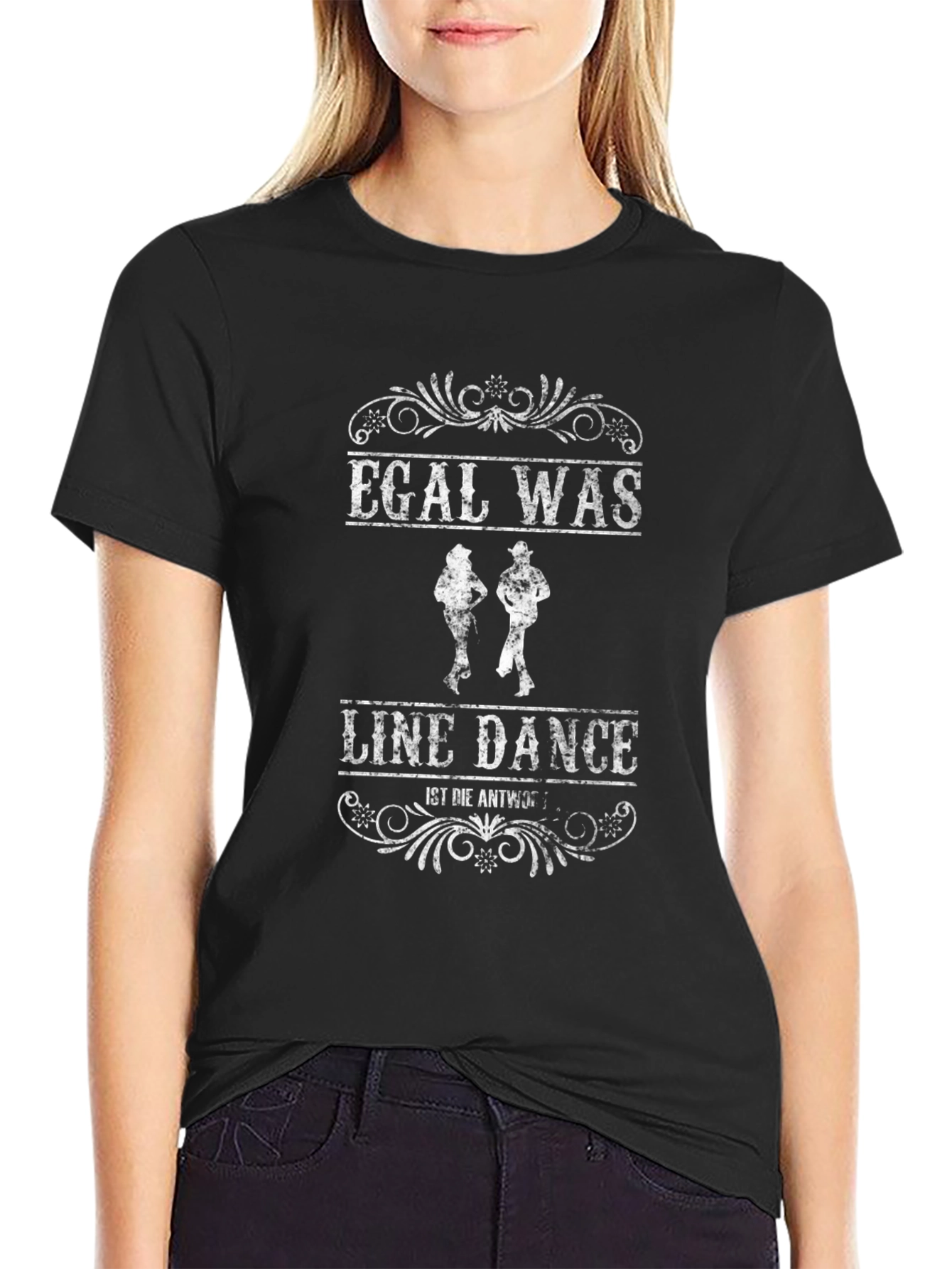 Camiseta Negra con Diseño de Line Dance