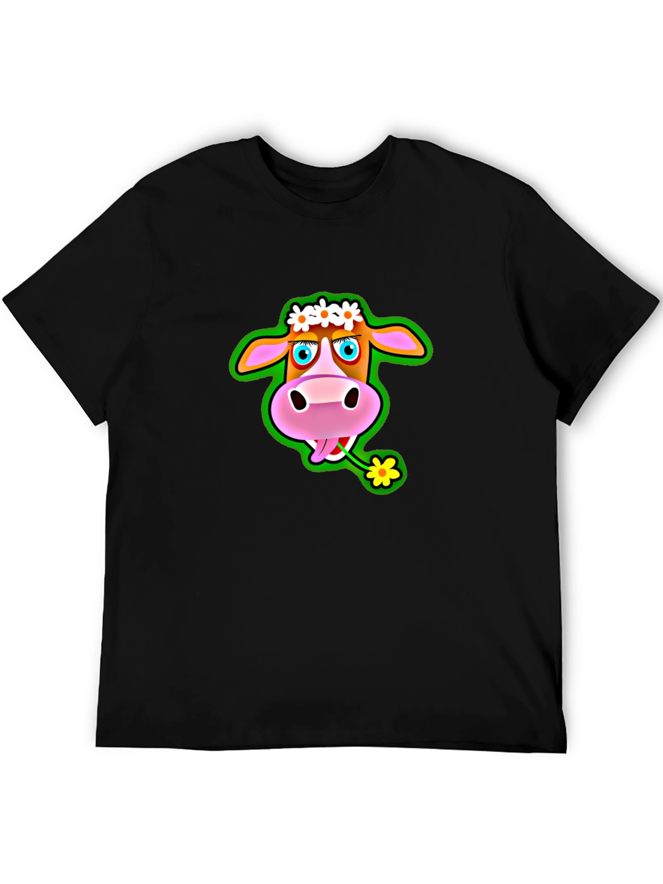 Camiseta Negra con Estampado de Vaca Divertida