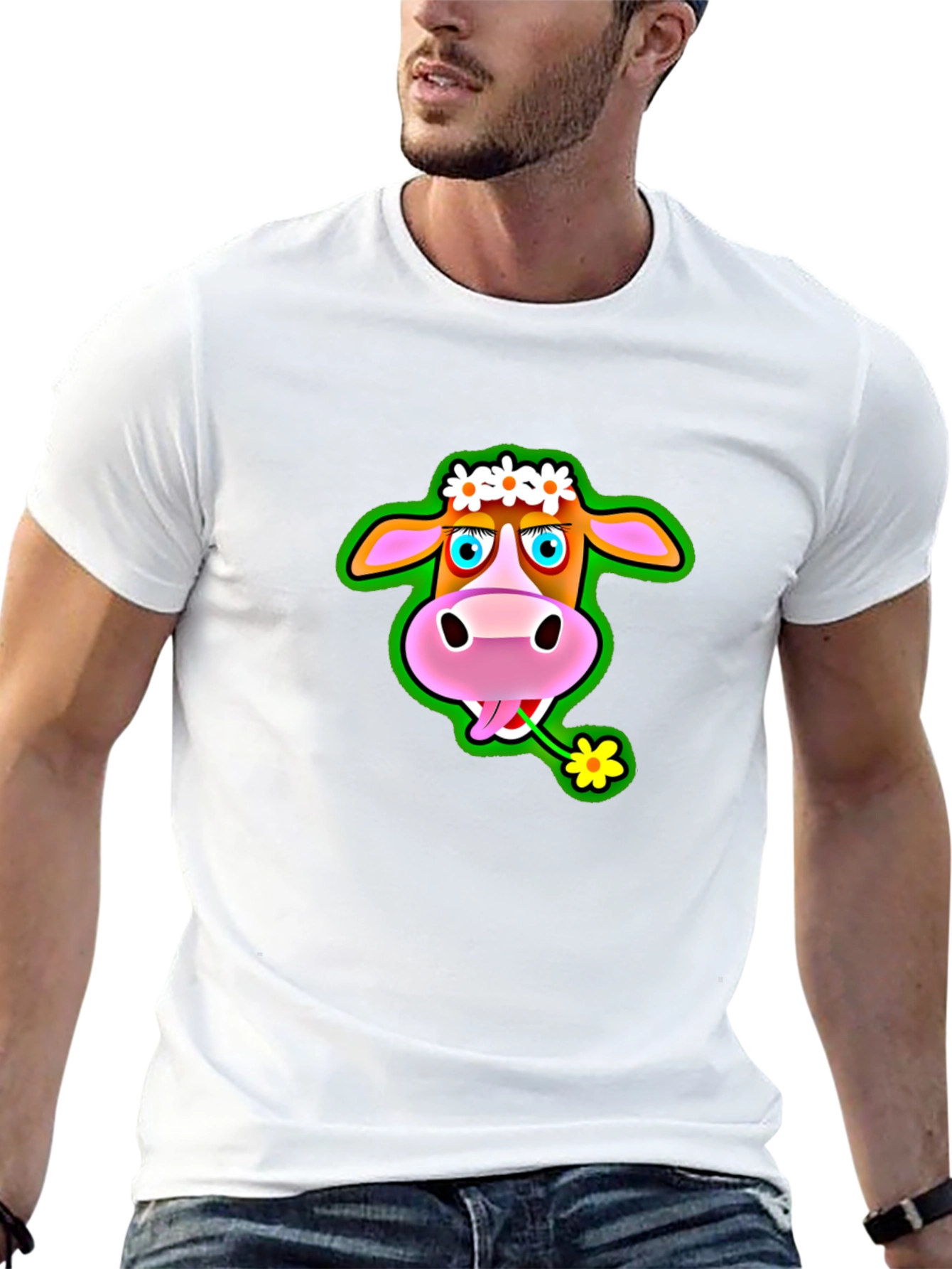 Camiseta Negra con Estampado de Vaca Divertida