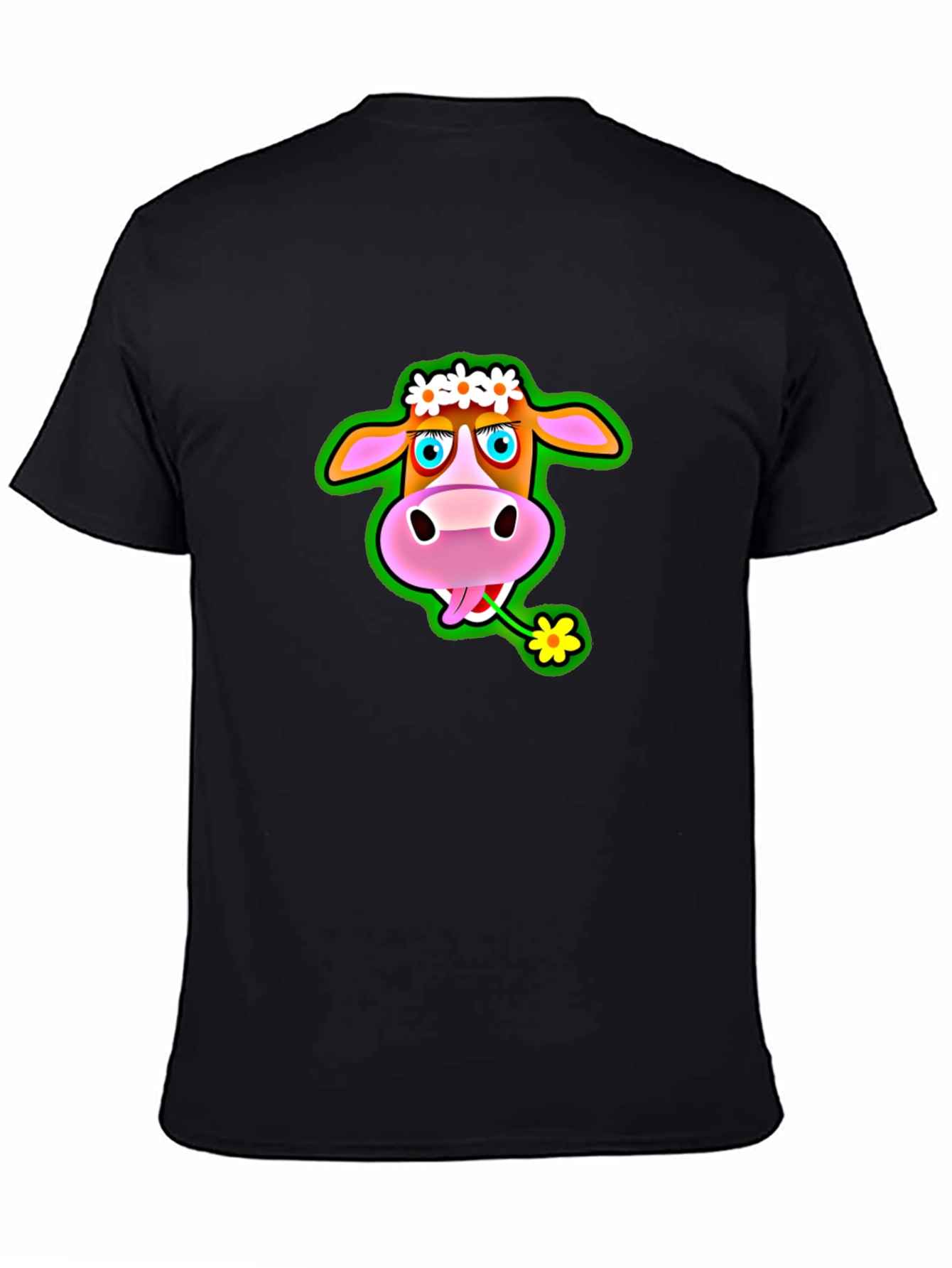 Camiseta Negra con Estampado de Vaca Divertida