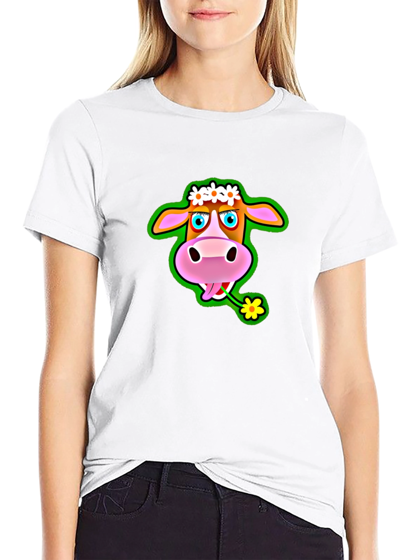 Camiseta Negra con Estampado de Vaca Divertida