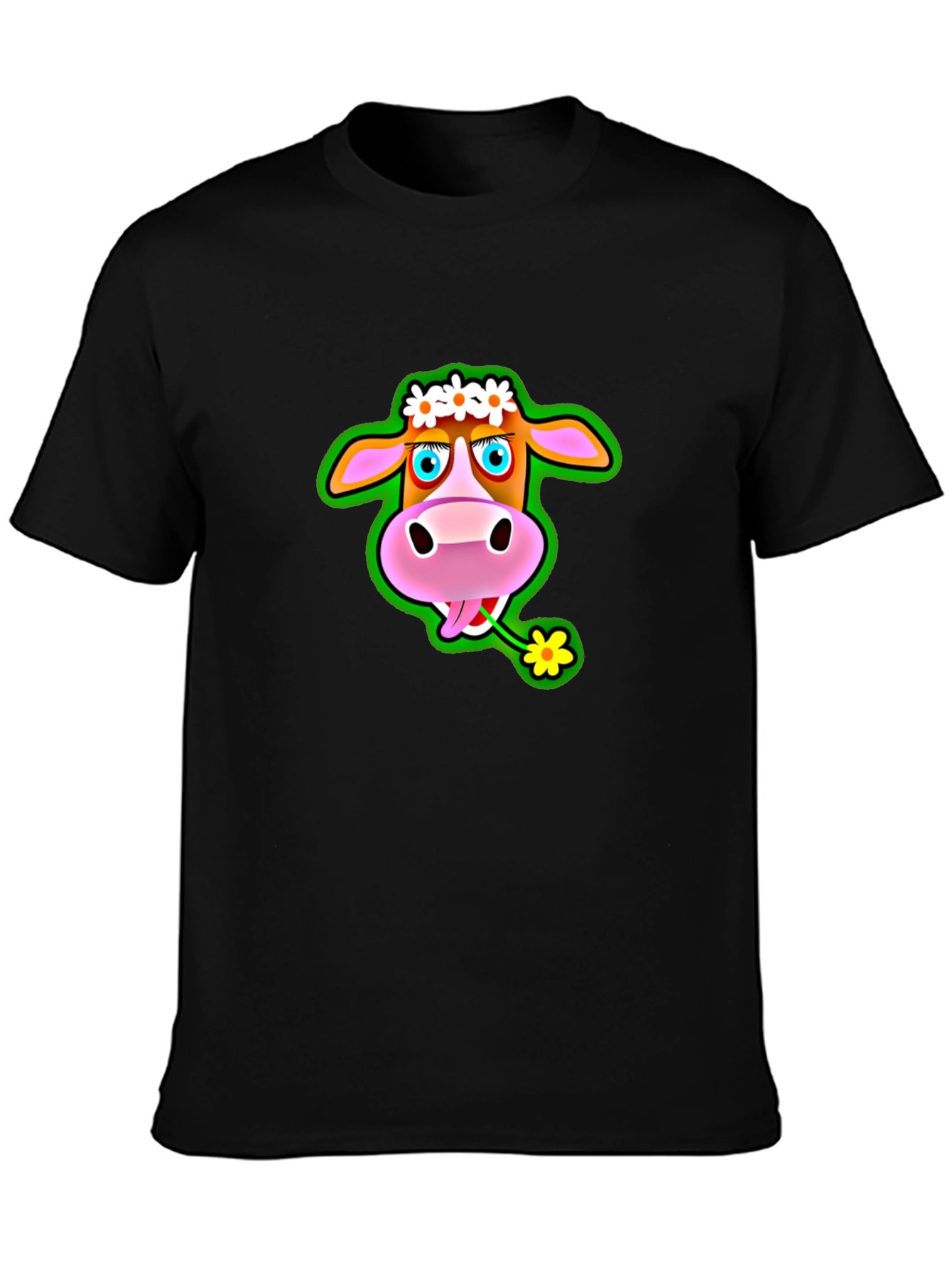 Camiseta Negra con Estampado de Vaca Divertida