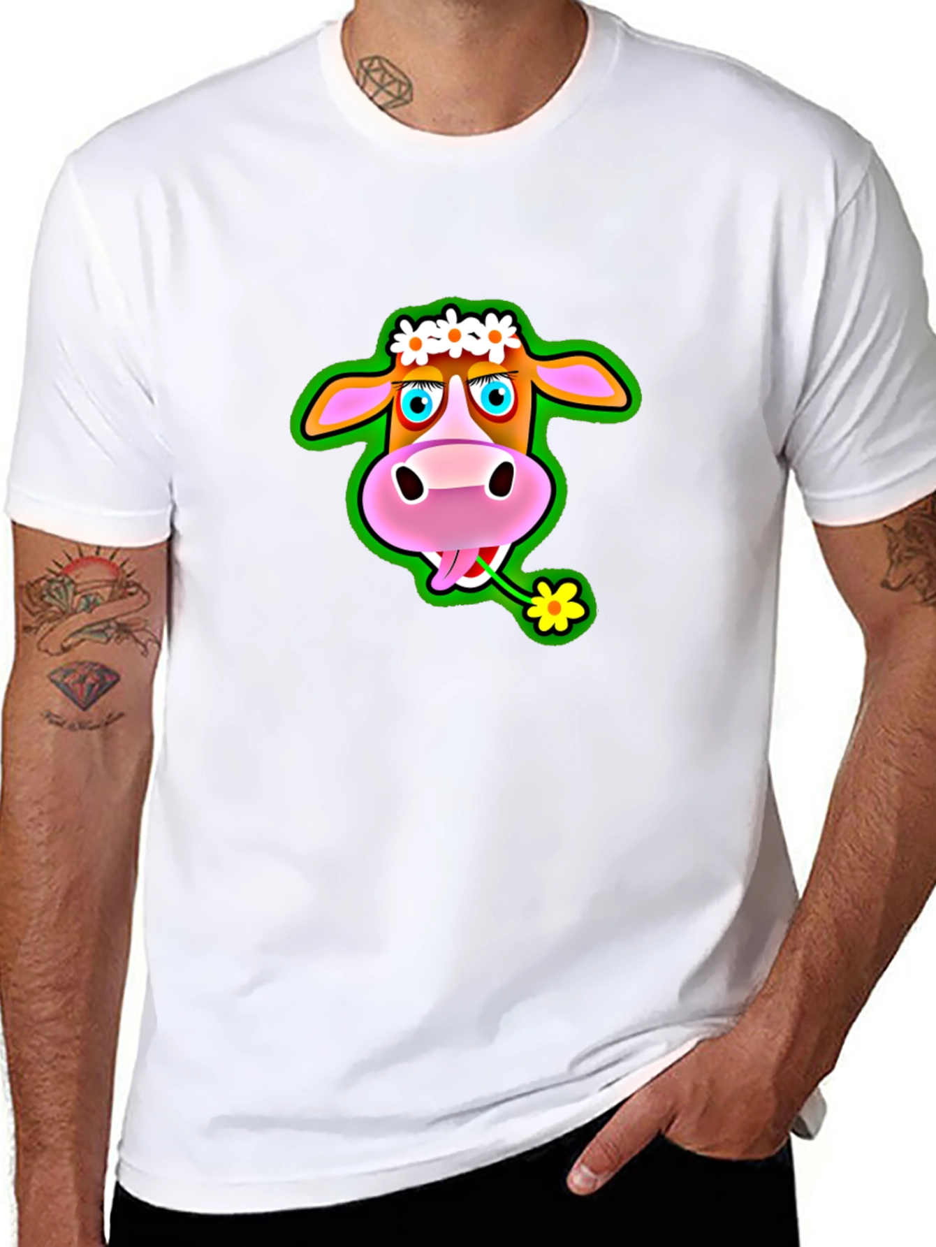 Camiseta Negra con Estampado de Vaca Divertida