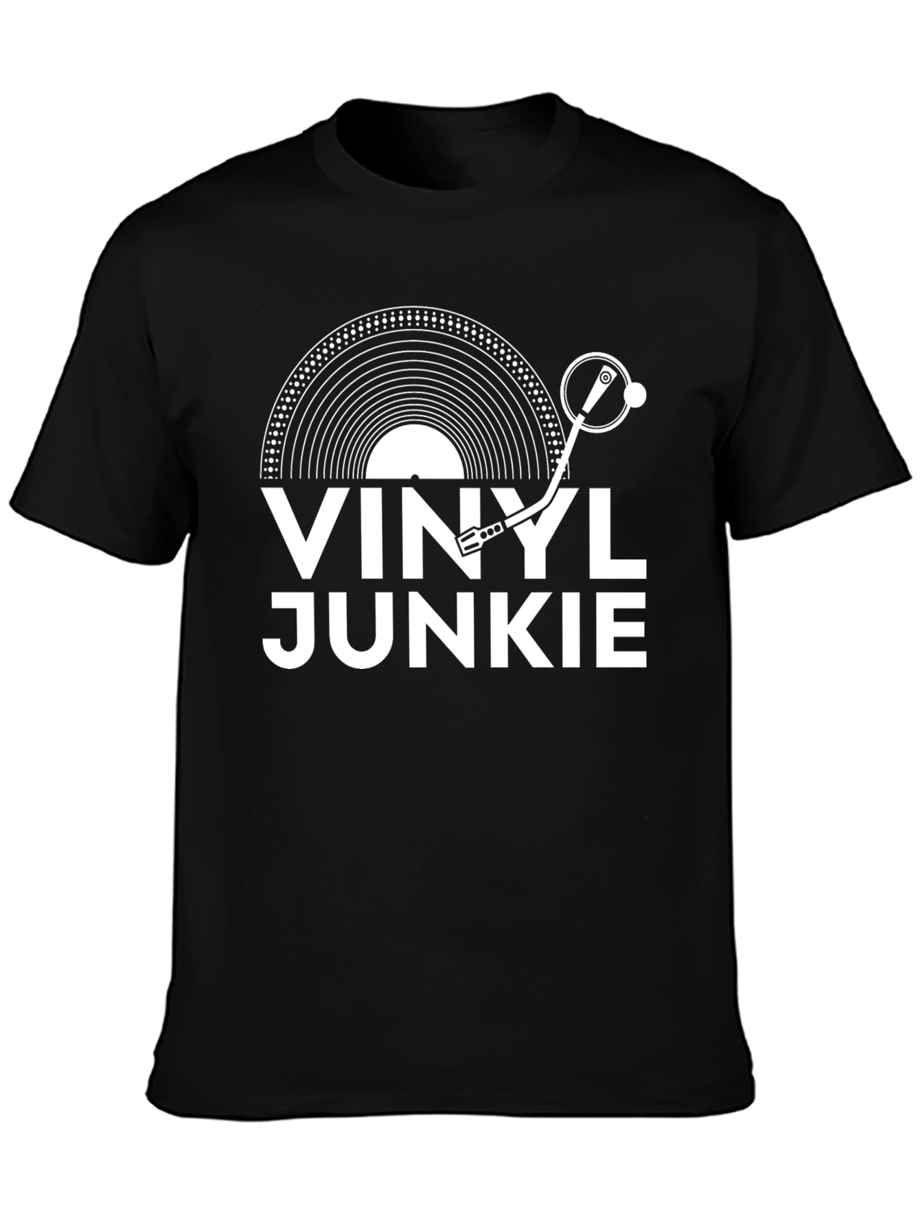 Camiseta Negra Vinyl Junkie para Amantes de la Música