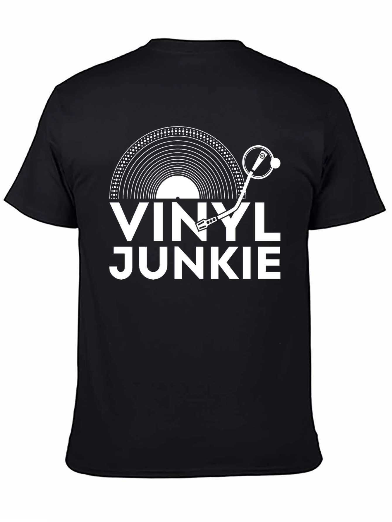 Camiseta Negra Vinyl Junkie para Amantes de la Música