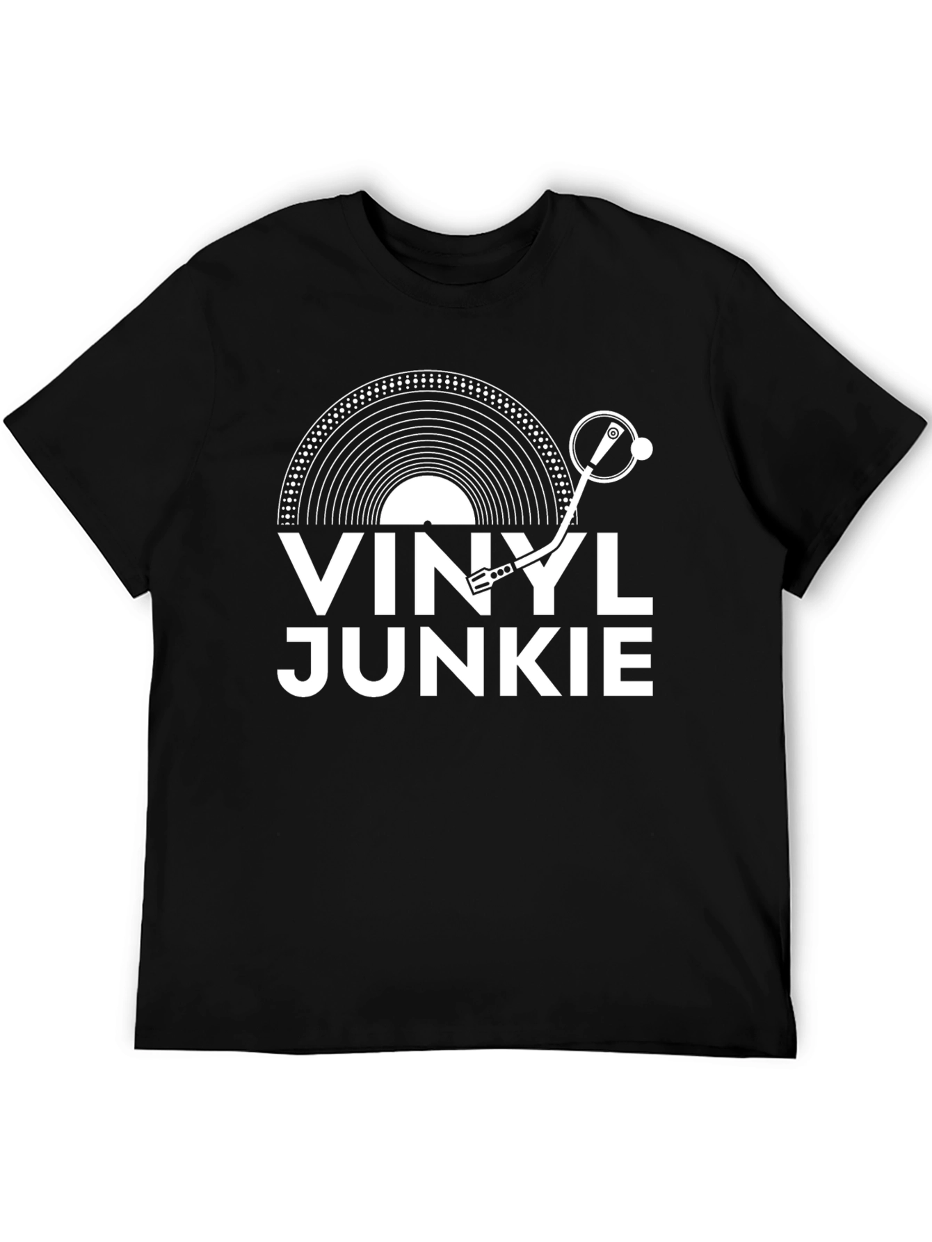 Camiseta Negra Vinyl Junkie para Amantes de la Música