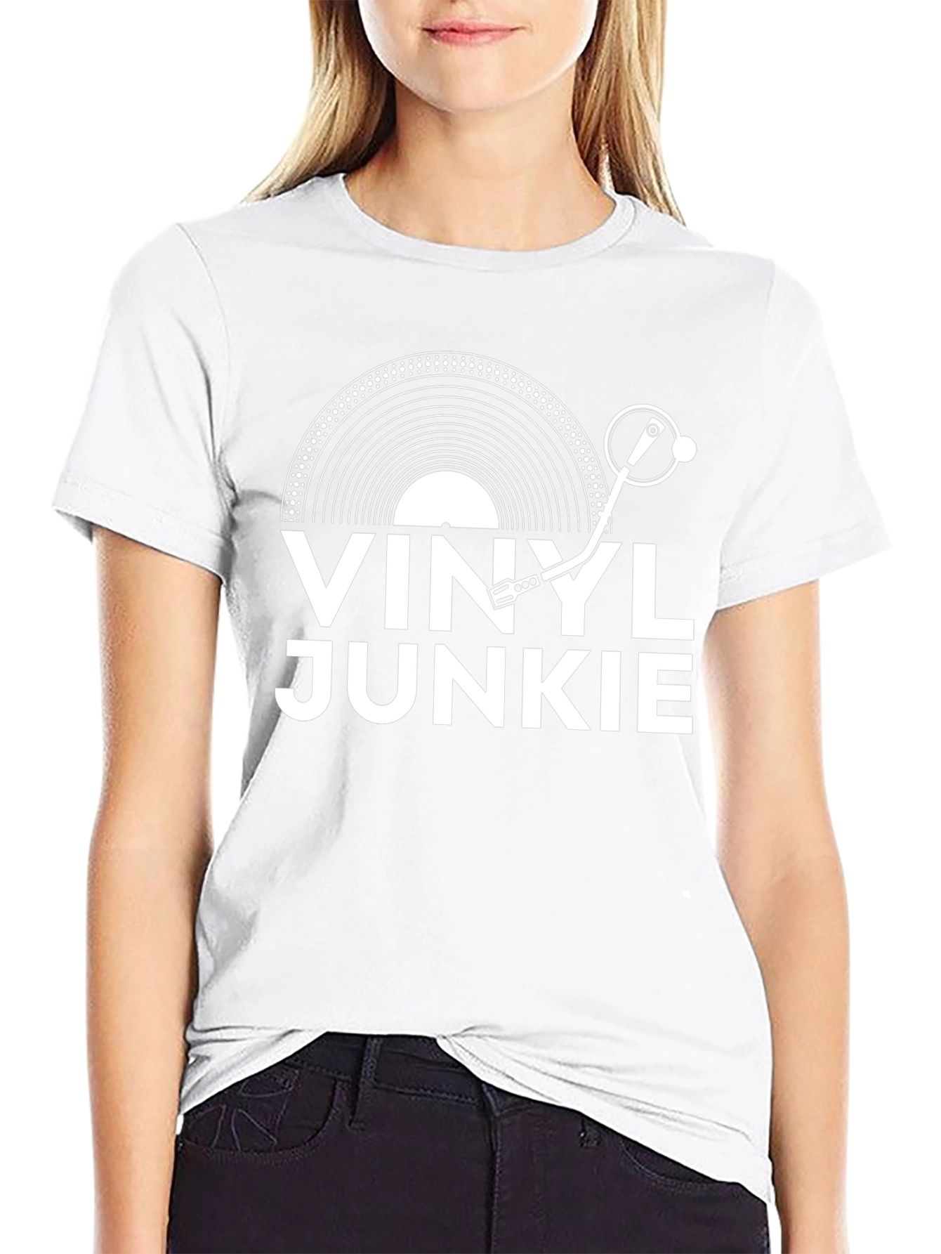 Camiseta Negra Vinyl Junkie para Amantes de la Música