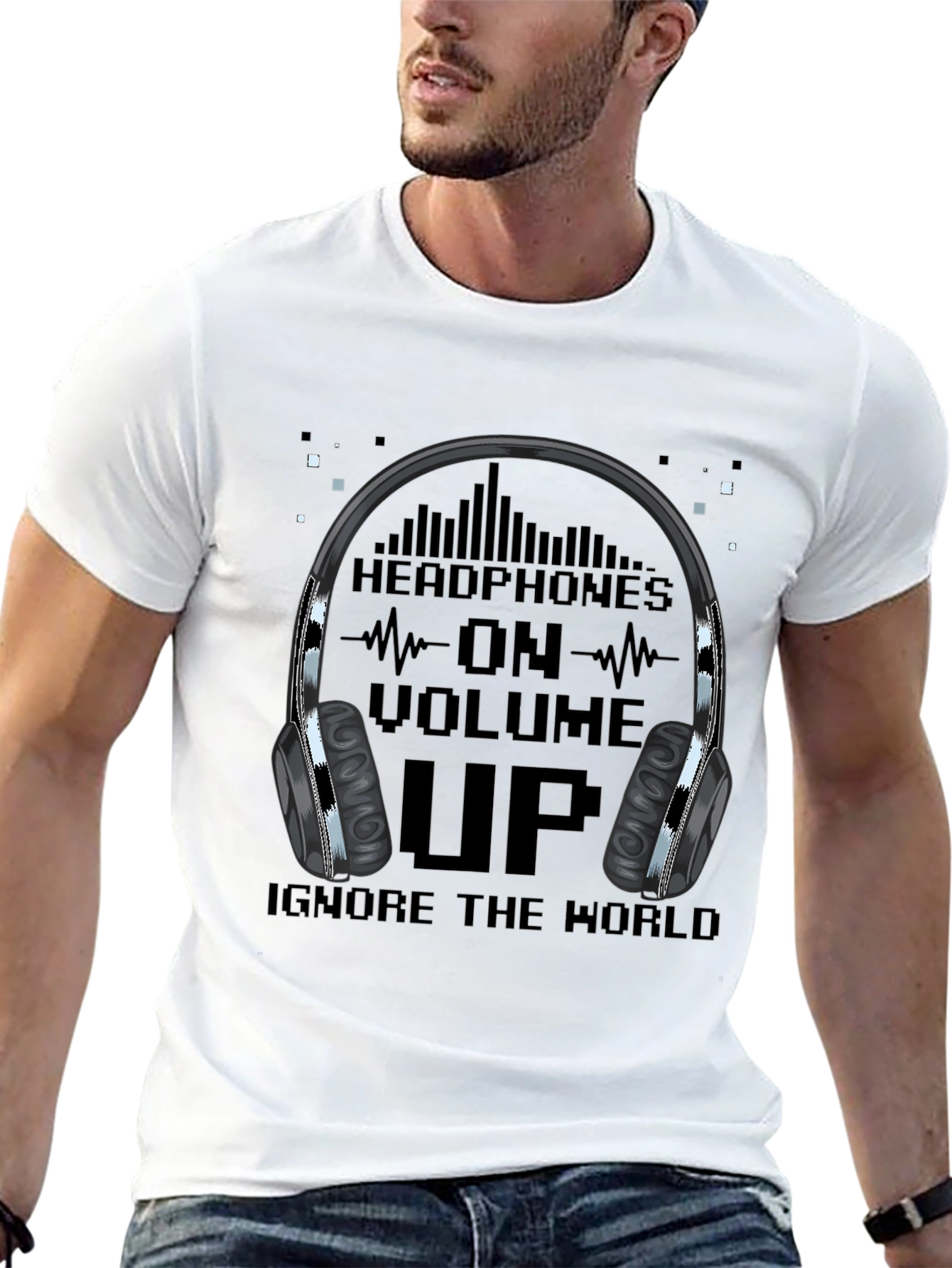 Camiseta Hombre Negra - Headphones On Volume Up
