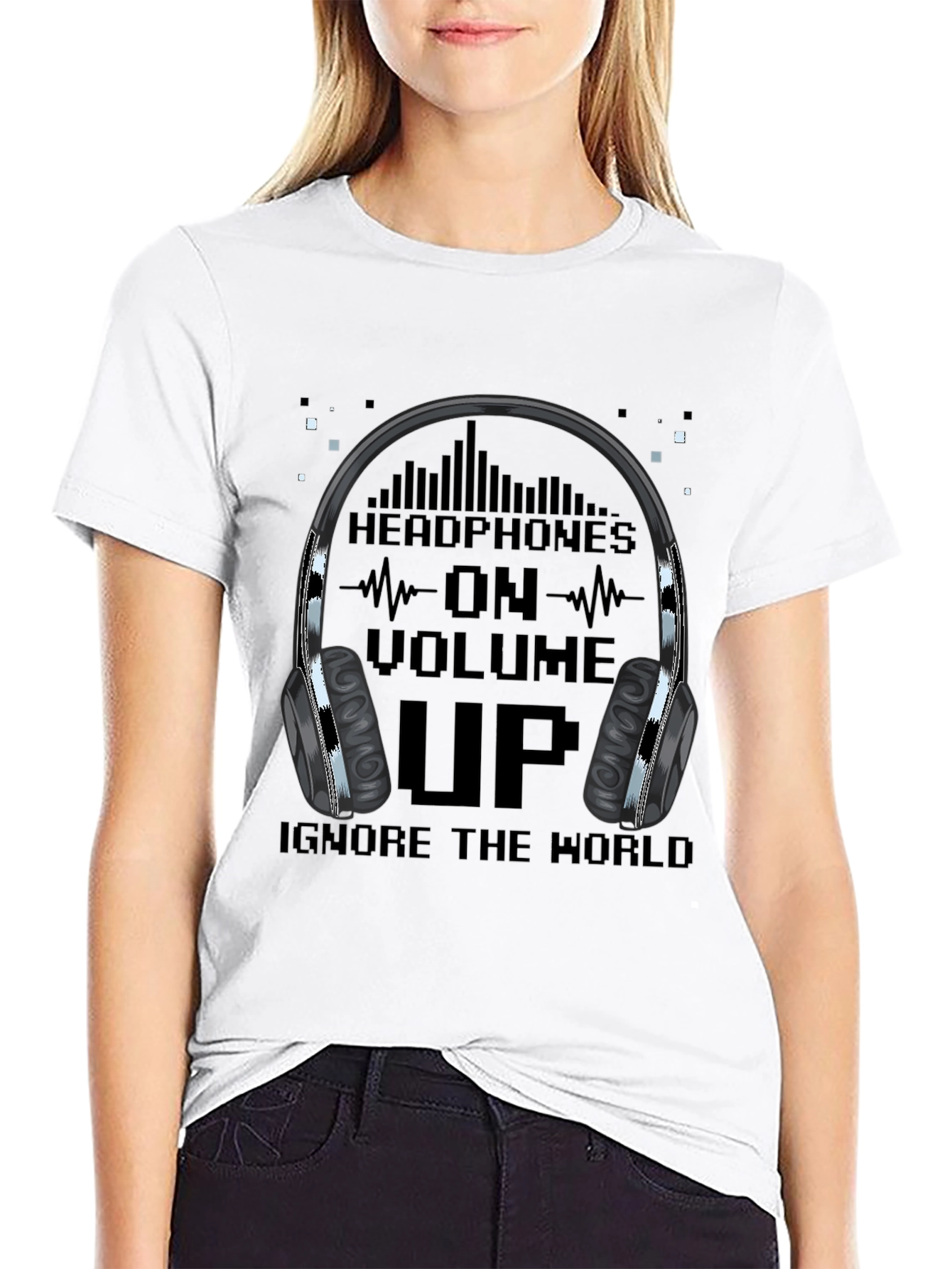 Camiseta Hombre Negra - Headphones On Volume Up