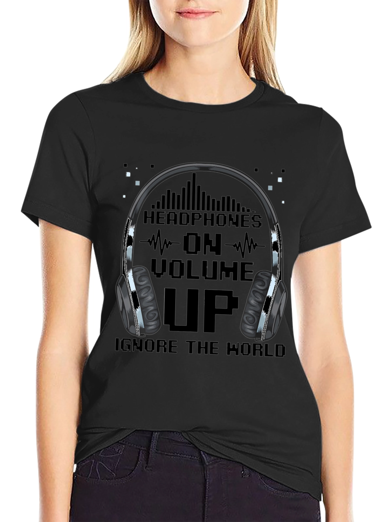 Camiseta Hombre Negra - Headphones On Volume Up