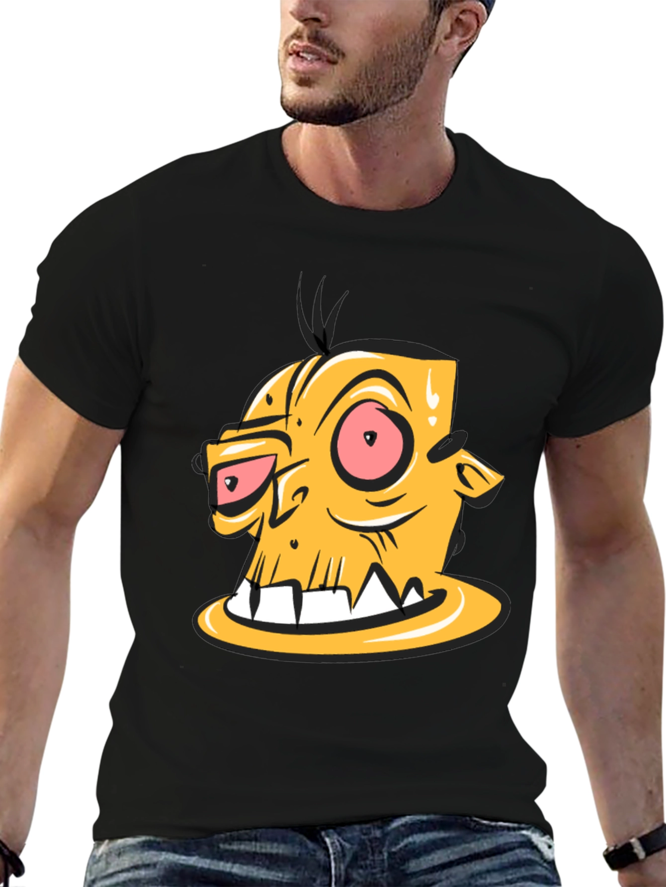 Camiseta Negra con Estampado de Personaje Animado