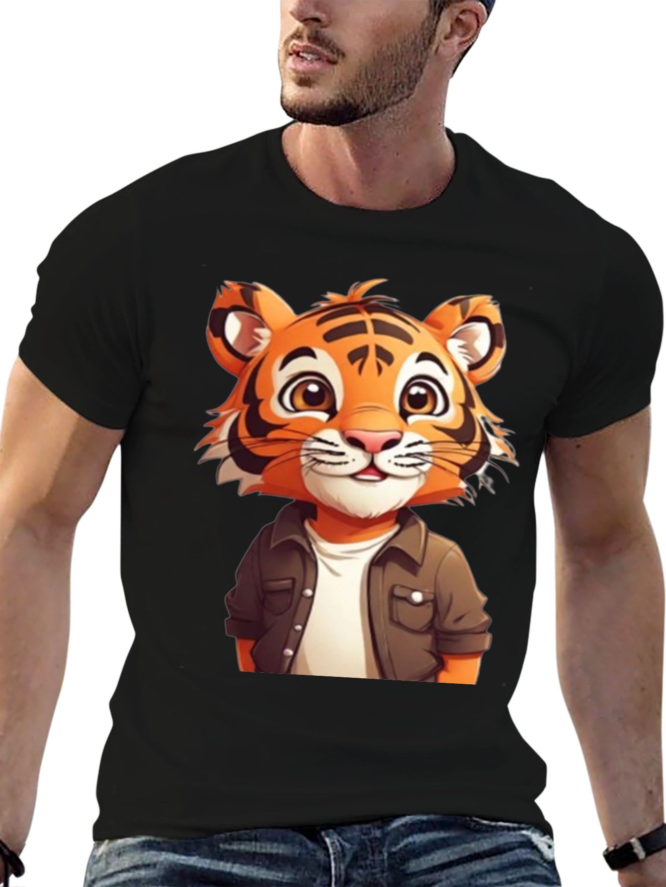 Camiseta Negra con Tigre Animado