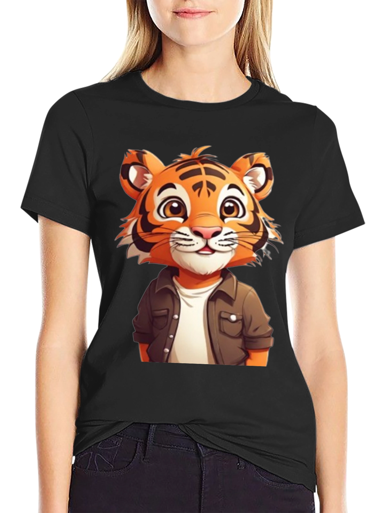 Camiseta Negra con Tigre Animado