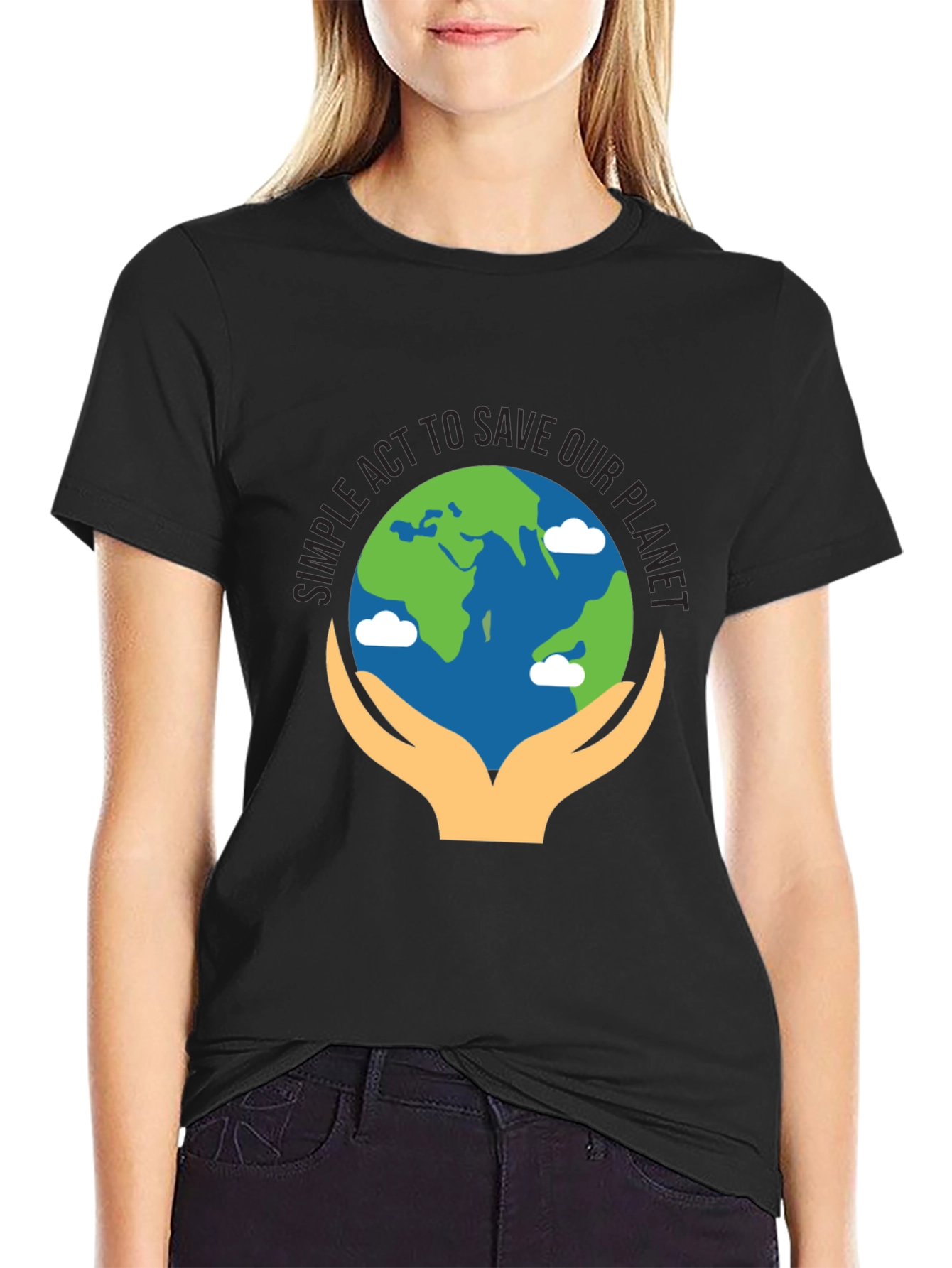 Camiseta Negra con Diseño de Salvar el Planeta