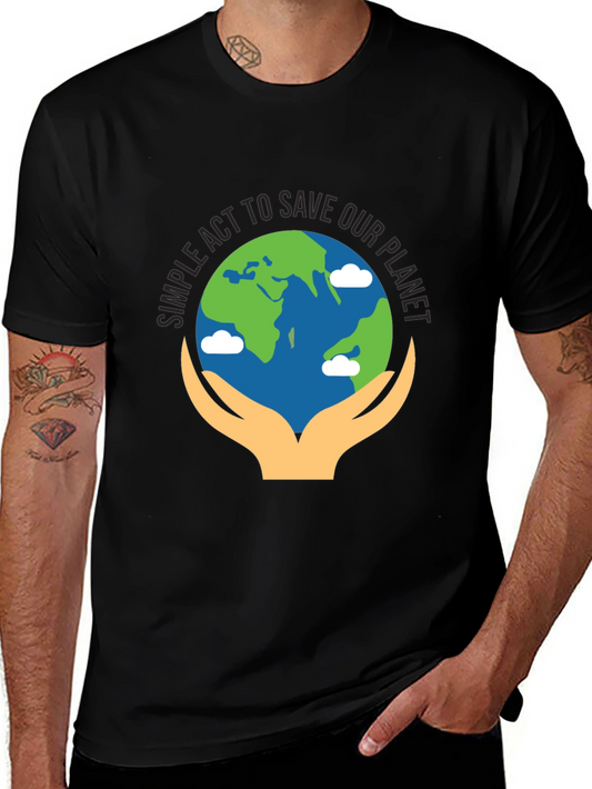 Camiseta Negra con Diseño de Salvar el Planeta