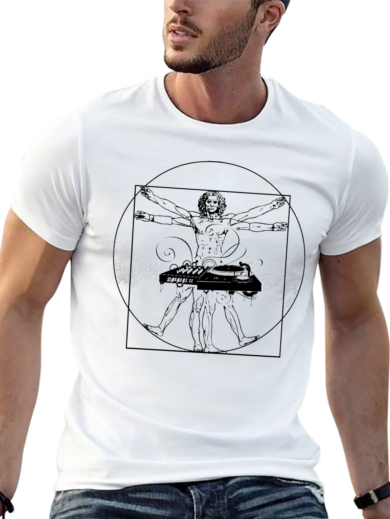 Camiseta Negra Hombre Diseño Vitruvio DJ