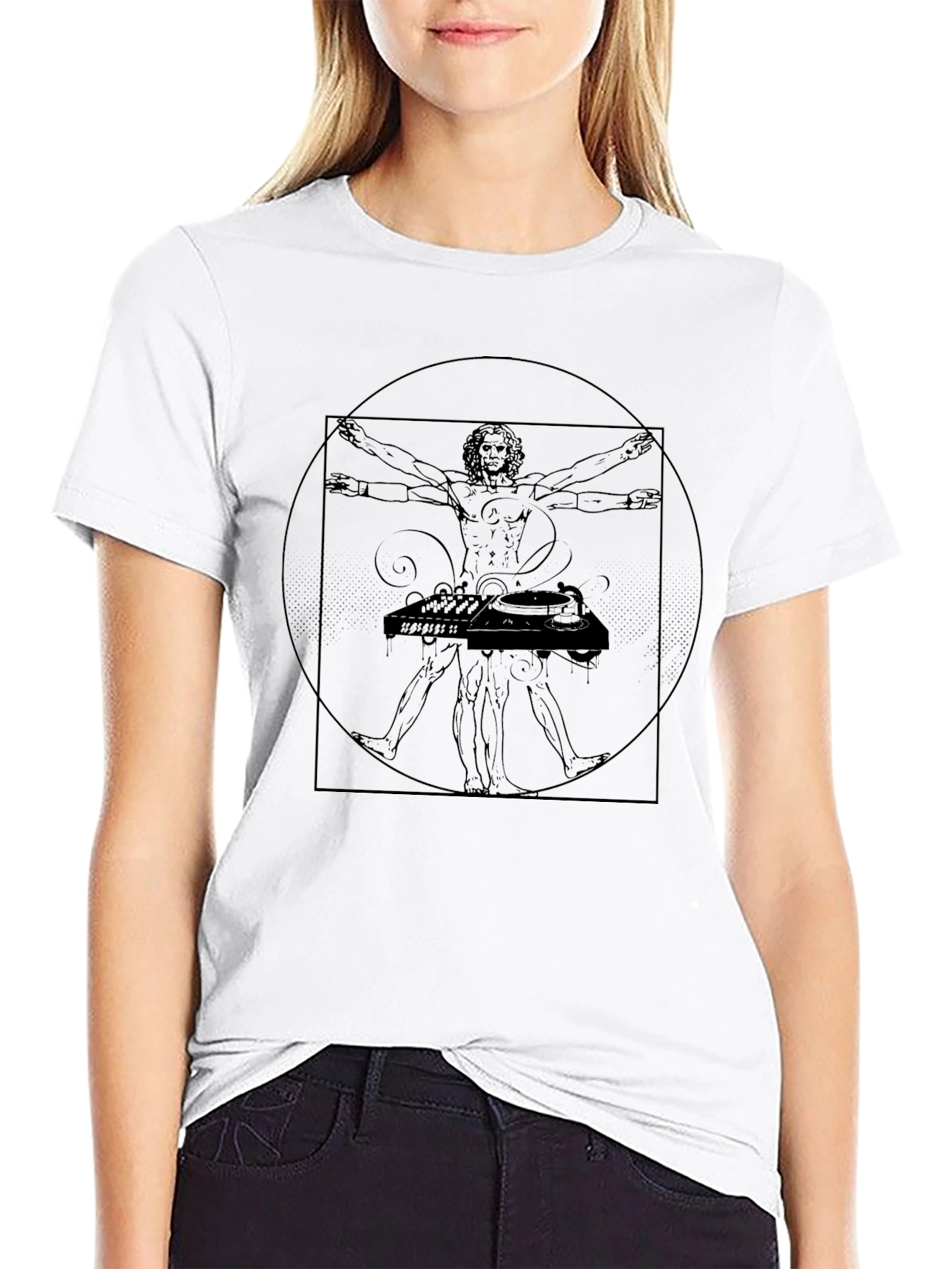 Camiseta Negra Hombre Diseño Vitruvio DJ