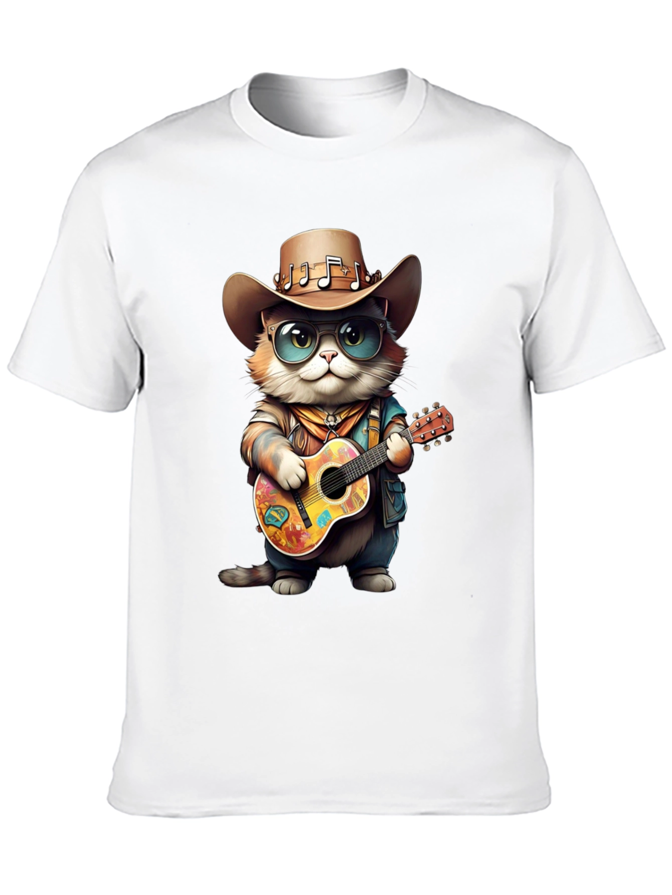 Camiseta Negra con Gato Vaquero Músico