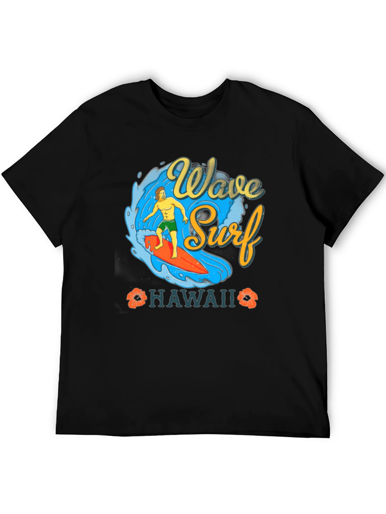 Camiseta Negra Estampada Ola Surf Hawaii