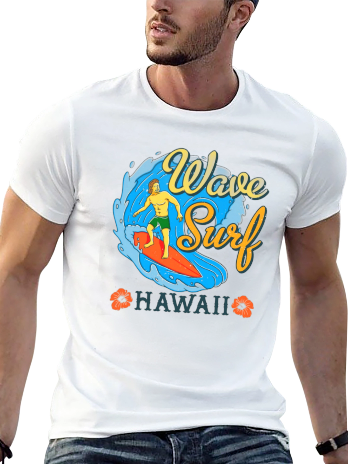Camiseta Negra Estampada Ola Surf Hawaii