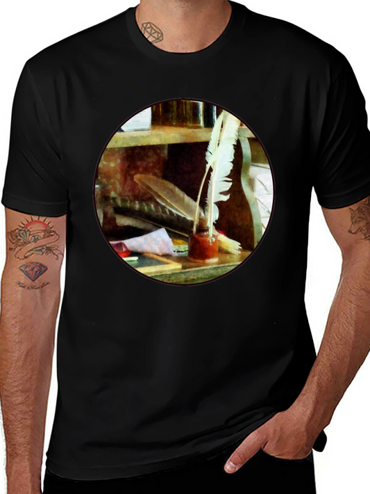 Camiseta Negra Escritor con Plumas