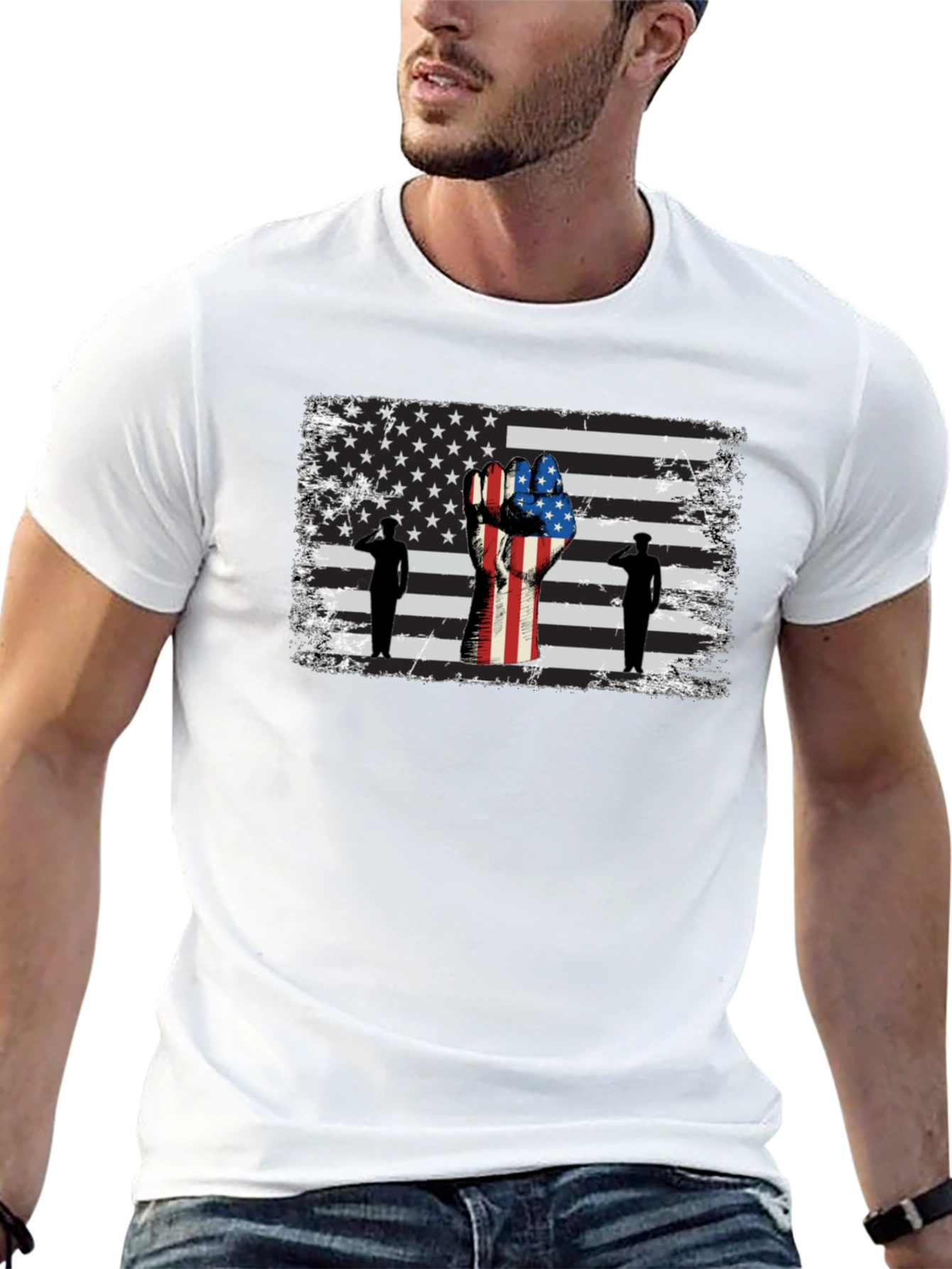 Camiseta Negra con Diseño Patriótico